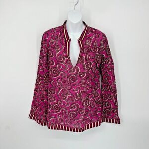 Tory‎ Burch Tunic Blouse Top  Size 10 Paisley Maximalist Artsy Unique Resort